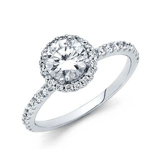 New 14k white gold Round cut Engagement Ring sz 7